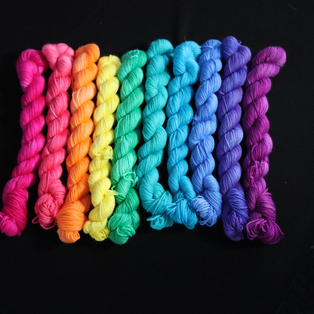 🌈 Mini Skein Set: A Rainbow of Semi Solids - 75% Superwash Merino 25% Nylon Sock - 100g