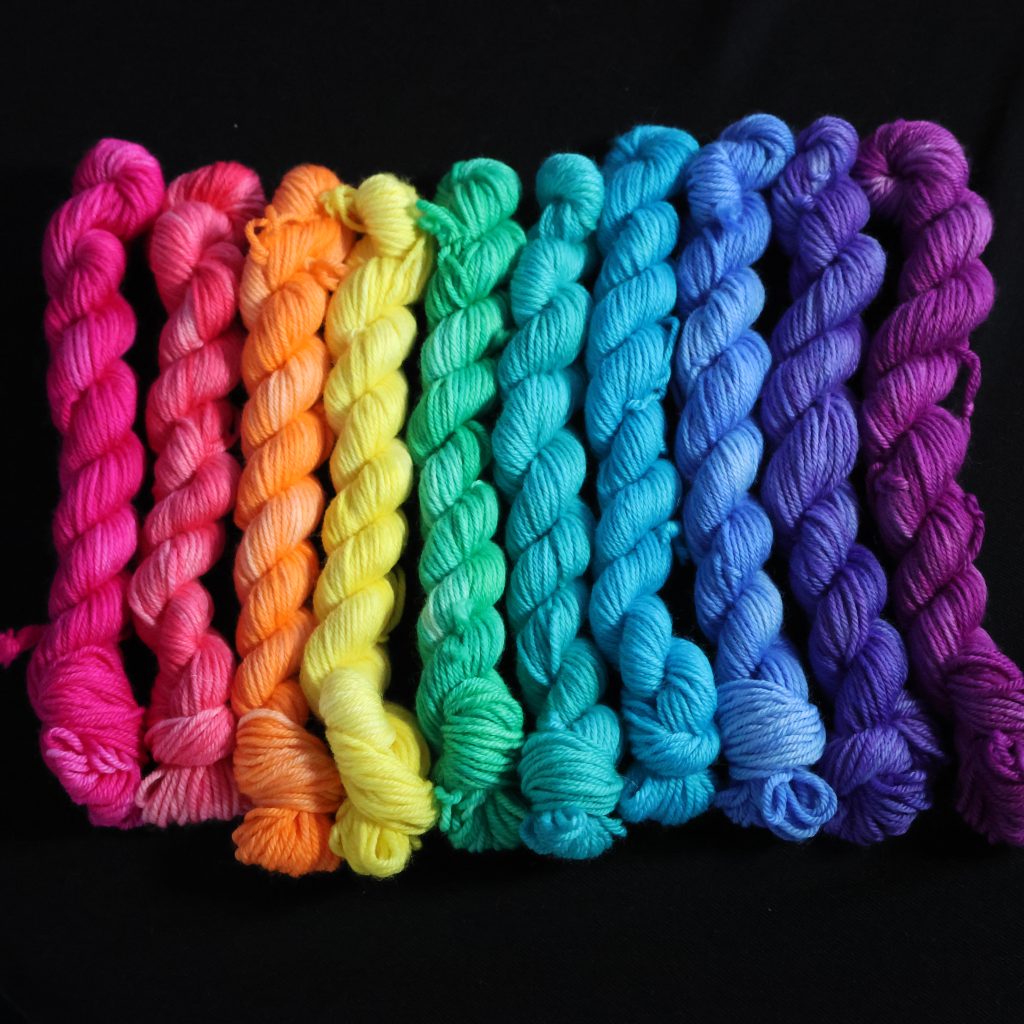 🌈 Mini Skein Set: A Rainbow of Semi Solids- 75% Superwash Merino 25% Nylon DK